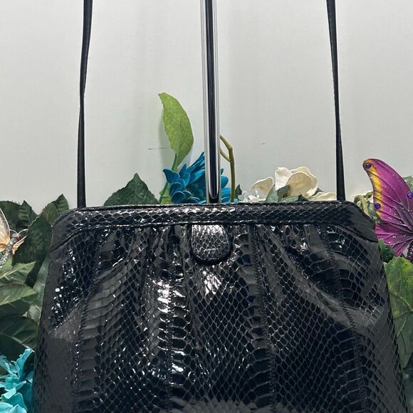 Vintage Clutch Crossbody Bag Women's Medium Black Textured Snakeskin - Picture 6 of 8